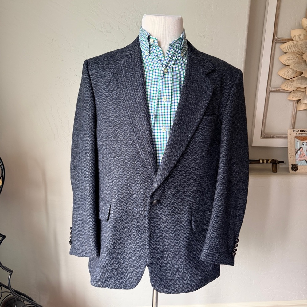 Robert‎ Stock Jackets Men's Vintage Wool Herringbone Sport Coat Blazer Size 42R